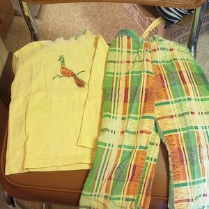 Vintage Health Tex Girl's Size 4T Two Piece Cotton Top & Courderoy Plaid Pants